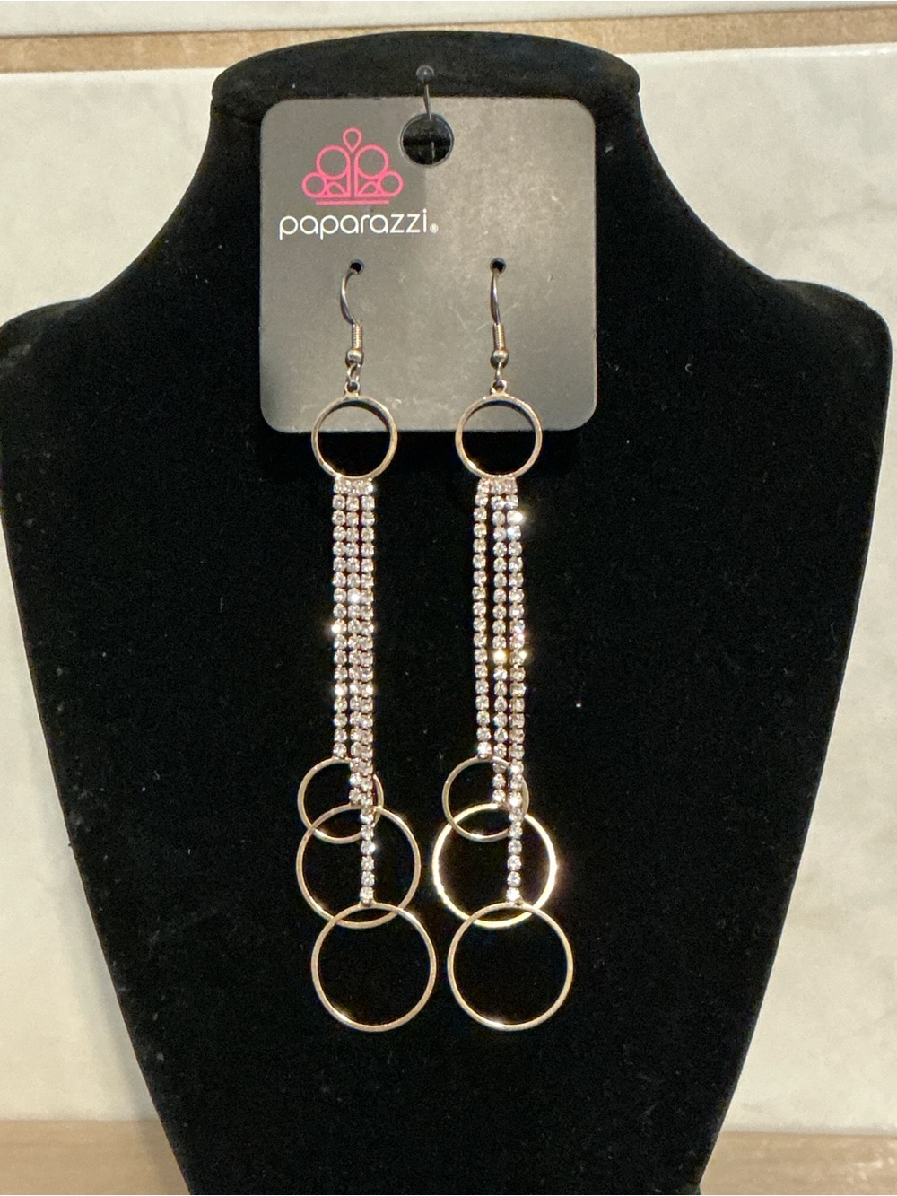 Paparazzi Gold Crystal Strand & Hoop Drop Earrings